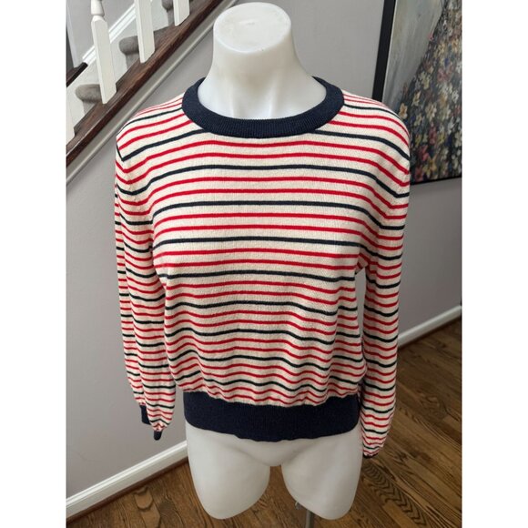 TROVATA Birds Of Paradis Cotton Cashmere Striped Sweater Navy Red White Small - Picture 1 of 3